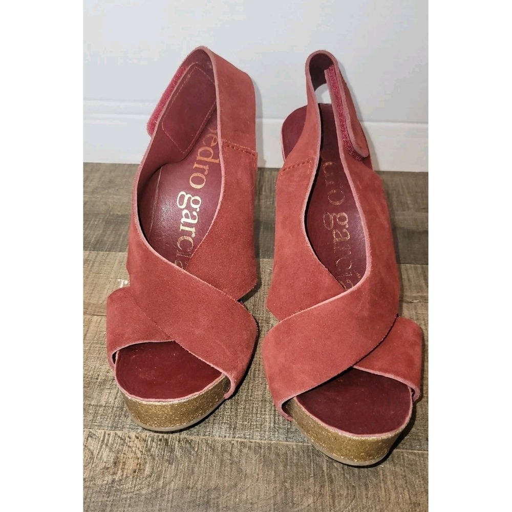 Pedro Garcia Libby Burgundy Suede Cross Strap Heeled Sandals Size US 6